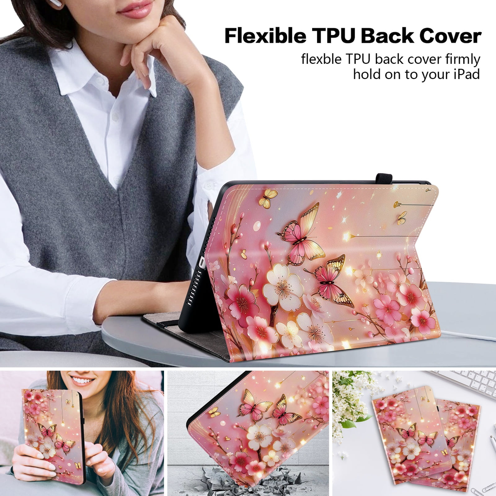 Allytechgroup for iPad Pro 11" 2025/2024 M5 M4 Case, Premium PU Leather Flip Cover Stand Cover with Cards Slots Pencil Holder Shockproof TPU Inner Case for Apple iPad Pro 11 Inch, Buttefly Flower