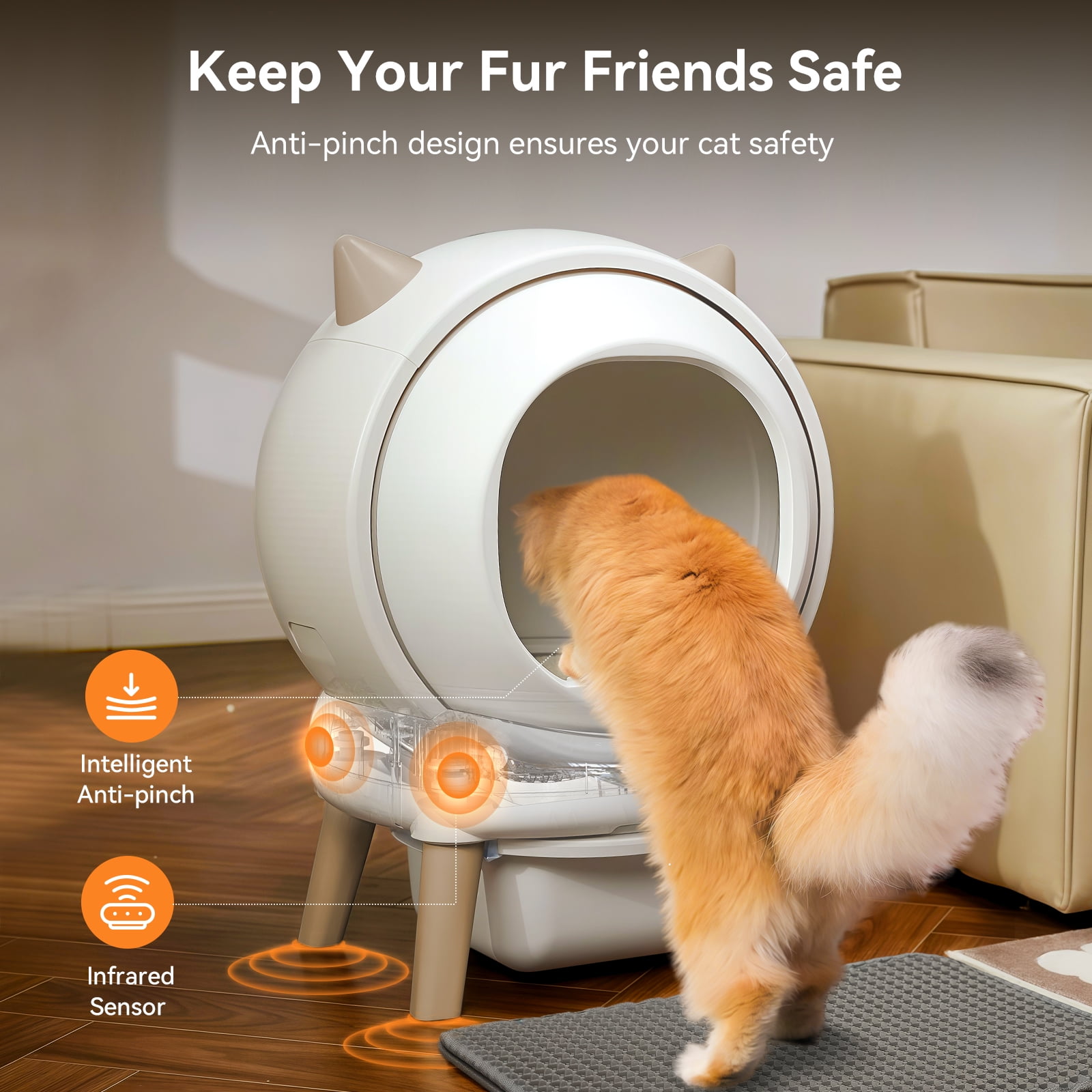 Self Cleaning Litter Box - E2 Automatic Cat Litter Box Large Smart Self Cleaning Robot for Cats,Double Safety Protection,App Control,2 Roll Garbage Bags & Mat