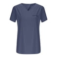 thumbnail image 4 of Top de Manga Corta de Verano para las Mujeres de Tamaño Grande Falso Bolsillo V-Cuello Camiseta, Mezcla de Poliéster Algodón Spandex Top Casual, Lavado a Mano Más Tamaño, 4 of 7