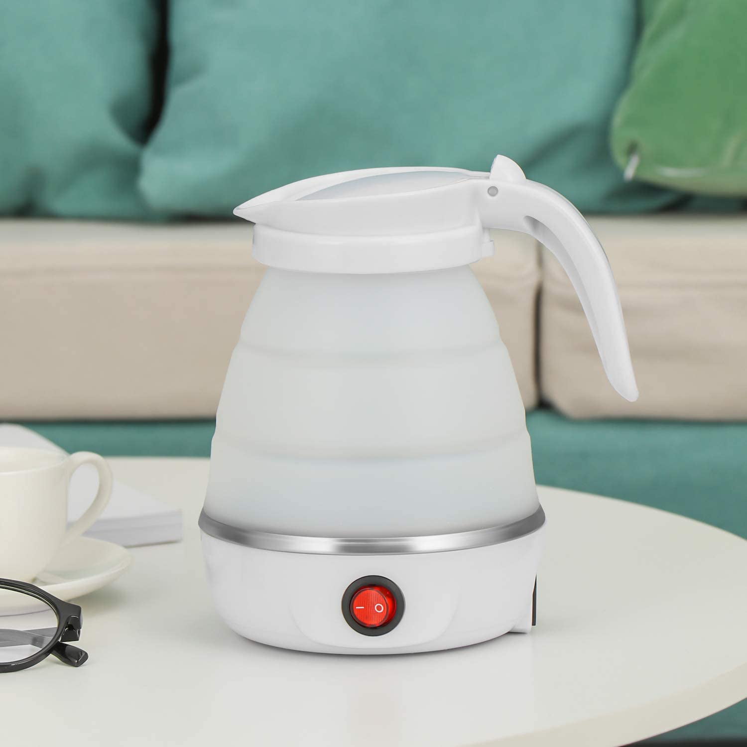 1pc White Foldable Kettle With European Standard Plug, Multi-function Hy-01  Button Type, Anti-dry Burning, Portable Travel Water Kettle