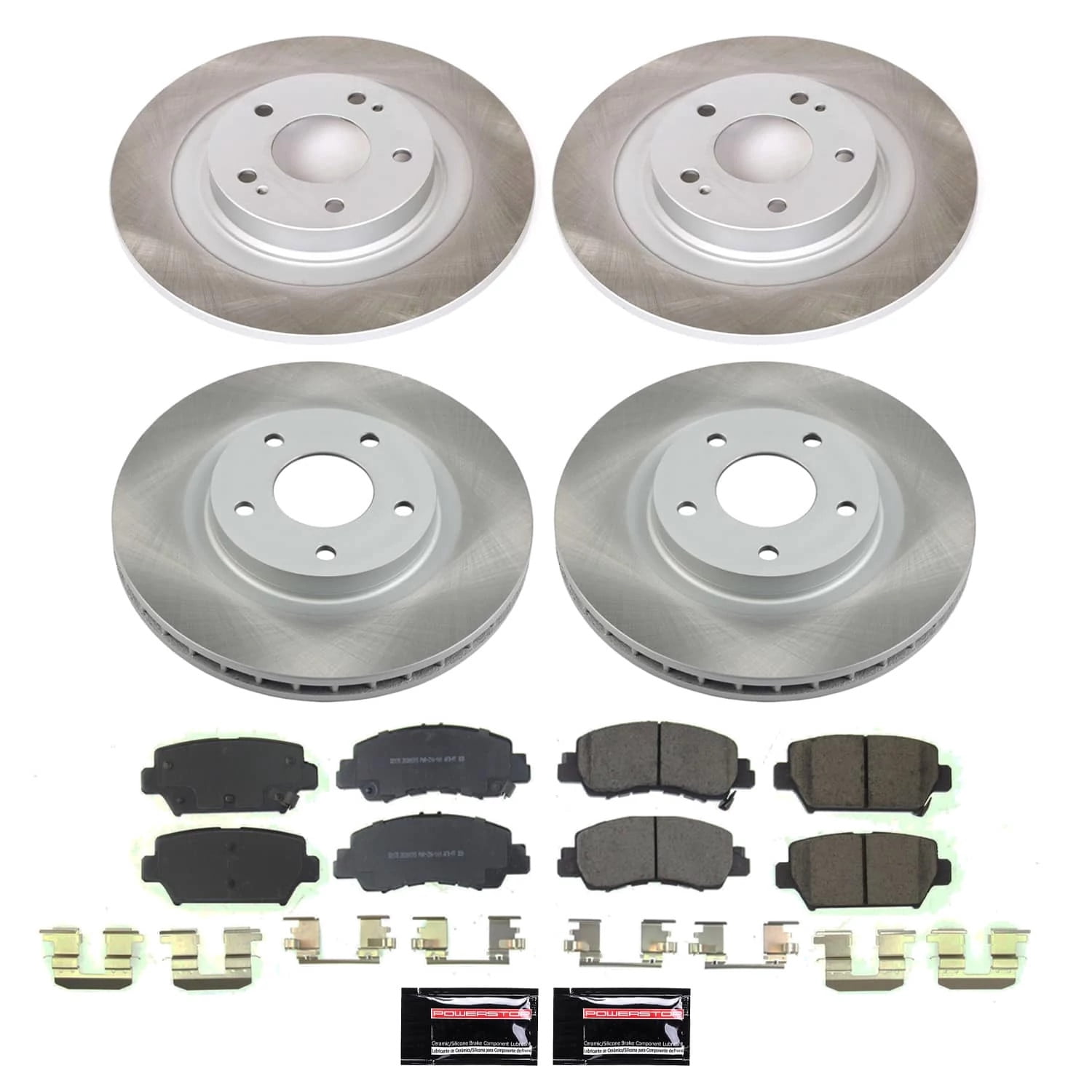 PowerStop Front and Rear Semi-Coated Rotor and Low-Dust Ceramic Brake Pad Kit SC8461