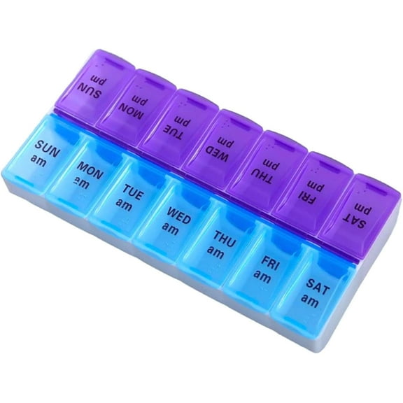 7 Day AM/PM Weekly Pill Organizer, Blue & Purple