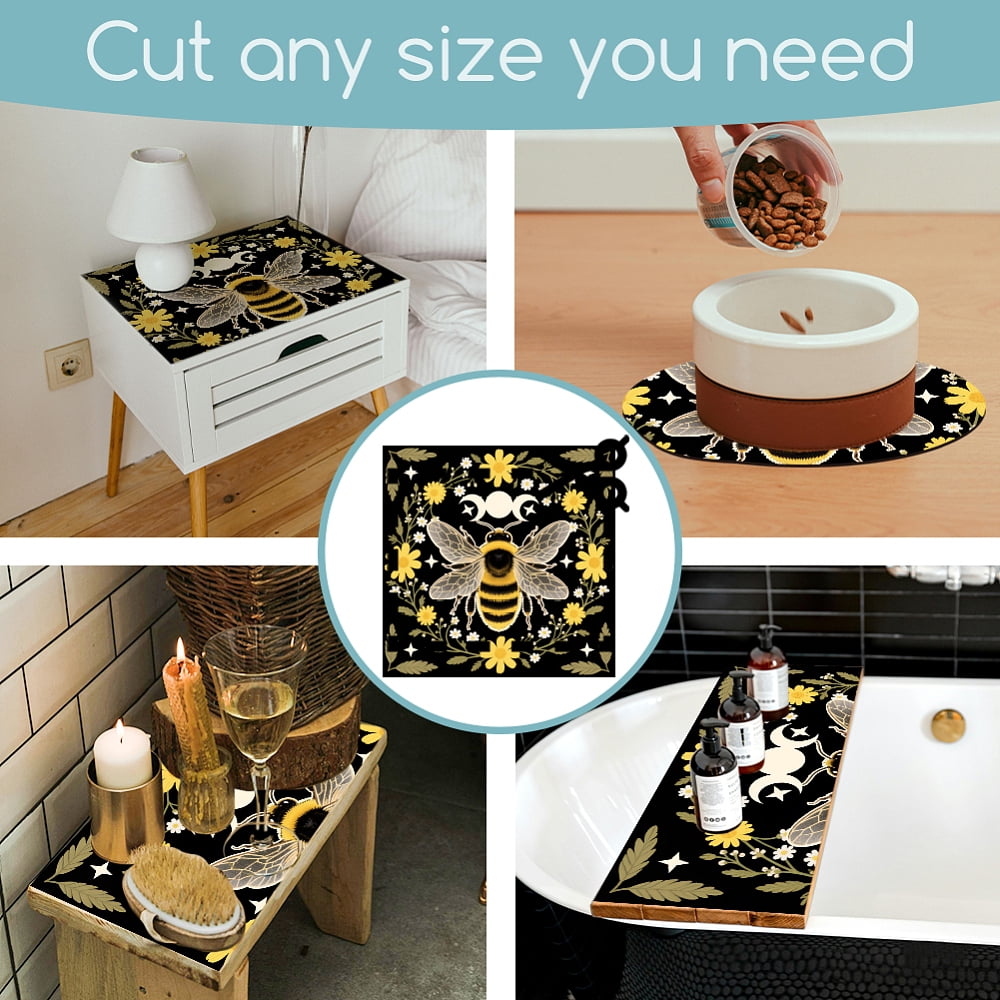 Bees Flowers Laundry Room Washer Dryer Dust Cover Mat 23.6x23.6inch Moons Phases Washing Machine Top Protector Pads Wreath