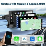 Pecham 10.26 Wireless Apple Carplay with Bluetooth, 4K 1080p Dual Dash Camera Front and Rear, Portable Car Stereo GPS Navigation with Car Audio, Airplay, Mirror Link, 64GB TF Card