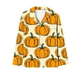 thumbnail image 4 of Halloween Pajamas for Women 2 Piece Pant Sets Pumpkin Print Long Sleeve Button Up Shirt with Bottoms Pjs Outfits (3XL, Orange 03), 4 of 4