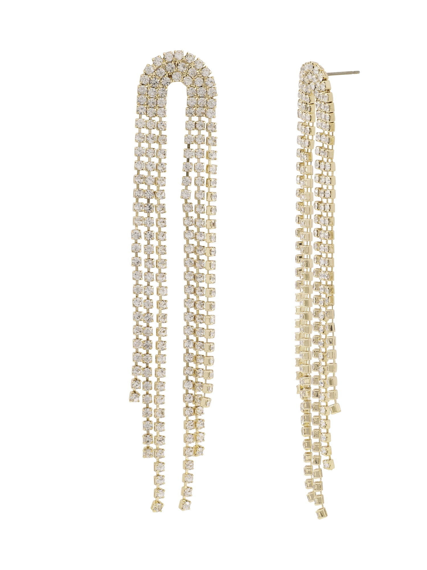 Madden NYC Women's Gold Tone Rhinestone Waterfall Fringe Statement Earrings