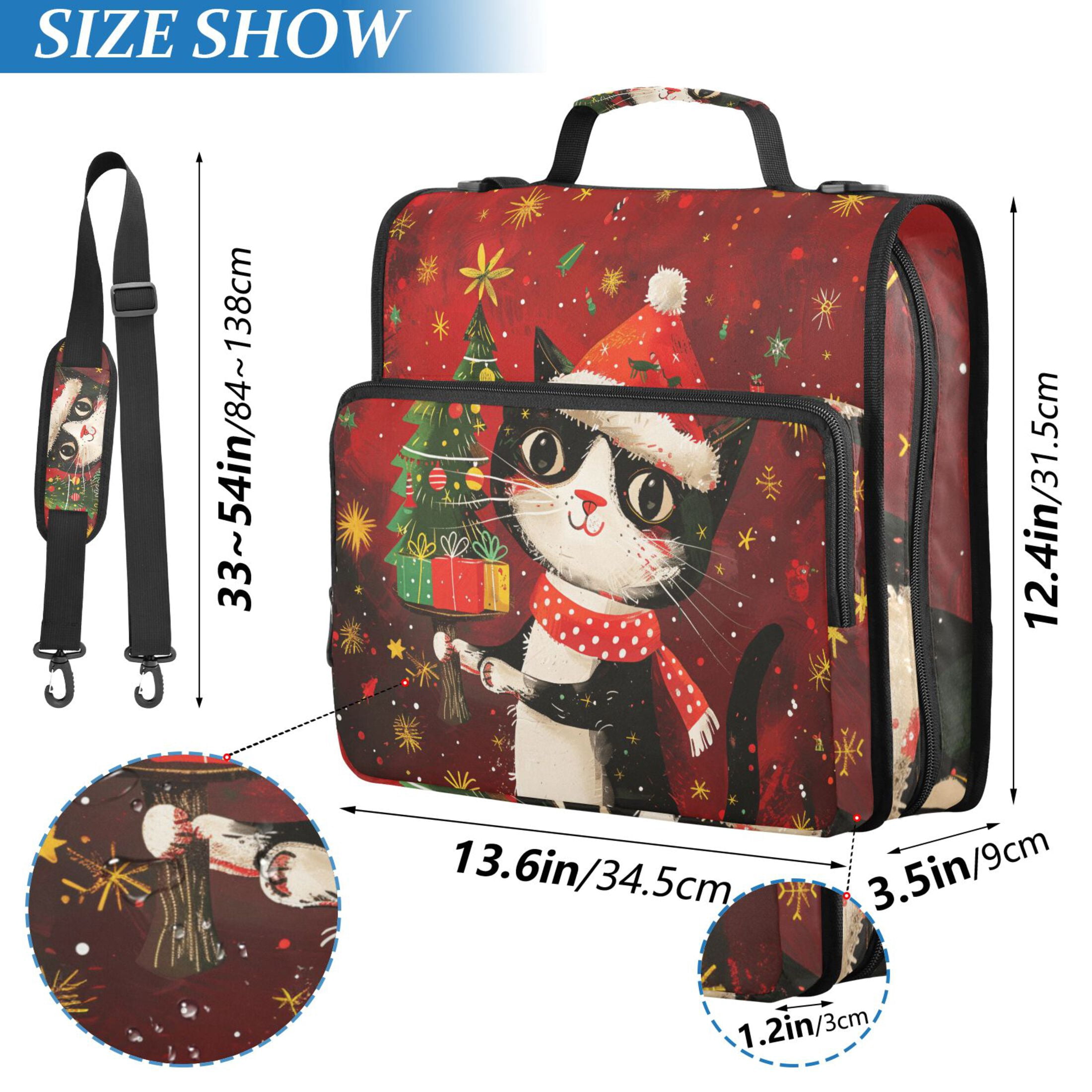 3 Ring Zipper Binder with Shoulder Strap Waterproof Trapper Keeper 2 Inch D-Ring 500 Sheets Capacity Cute Cat with Christmas Tree
