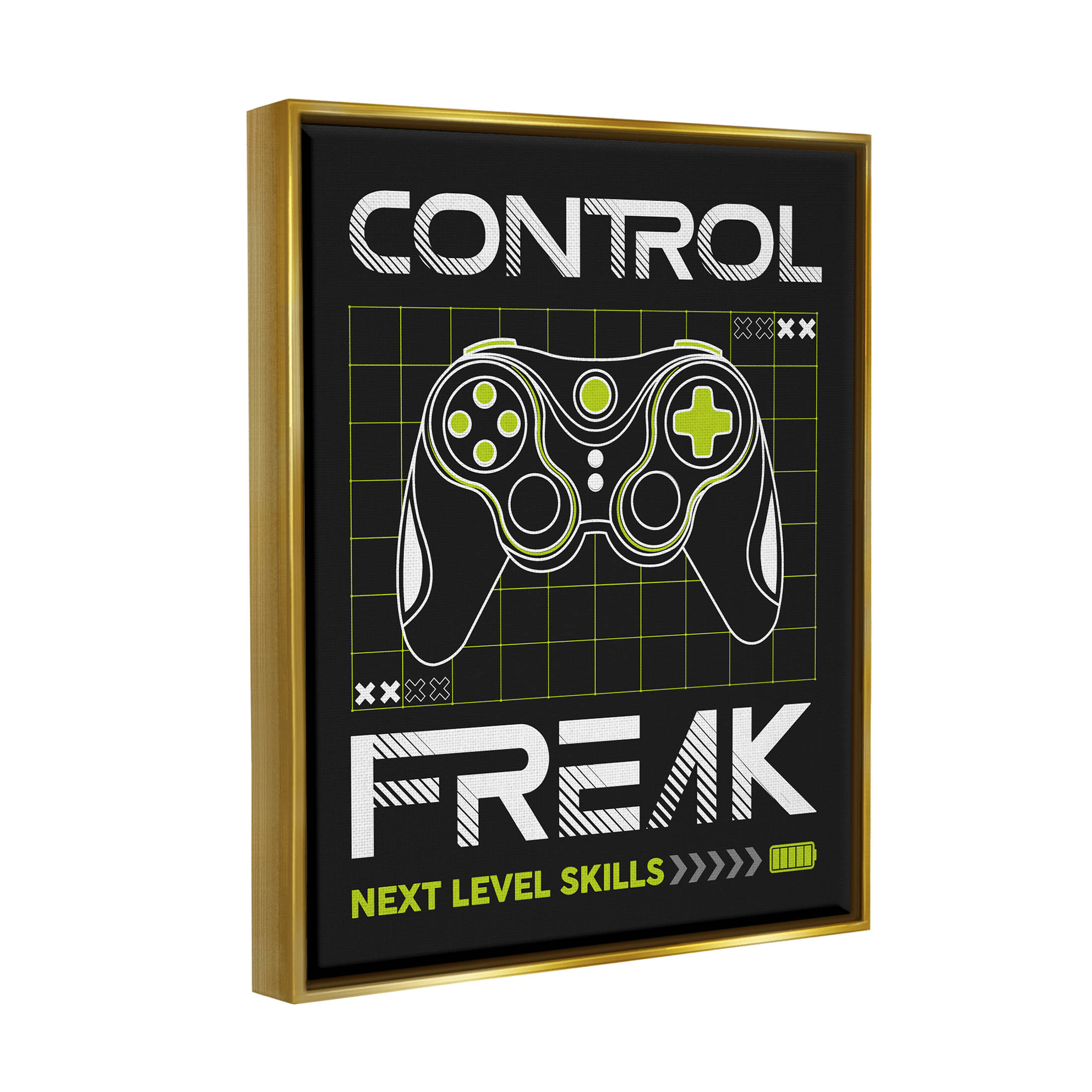 Control Freak Video Game Phrase Art for Kids Graphic Art Metallic Gold Framed Art Print Wall Art