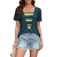 thumbnail image 2 of MaFYtyTPR Womens Summer Printed Tops Fashion Short Sleeve Square Neck Loose Casual Blouse for Women A-Navy XL, 2 of 5