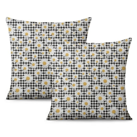Housses de Coussin Marguerites Blanches Housses de Coussin Carrées, Housses de Coussin Douces, Taies d'Oreiller en Lin Impression Double Face pour Canapé Décoration Extérieure, Ensemble de 2, 18x18 Pouces