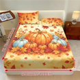 thumbnail image 3 of Glofpot 3 Piece Fitted Sheet Bed Set Matching Pillow Covers For Guest Room Golden Background Maple Leaf Multicolor Pumpkin Fall Harvest Print, 3 of 8