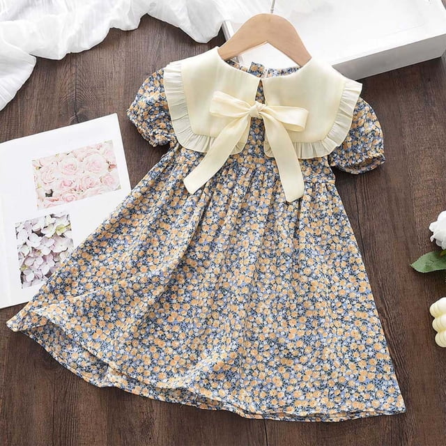 LOVZFMLL Robe d'Été Décontractée Imprimée Mignonne pour Fille, Manches Courtes, Col à Revers