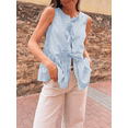 thumbnail image 5 of Yunliwuli Women's Striped Tank Tops Loose Round Neck Open Front Tie-Up Sleeveless Ruffled Babydoll Blouse for Summer, 5 of 8