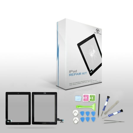Techorbits Replacement 9.7" Touch screen Digitizer Glass for IPAD 2 With Home Button A1395 A1396 A1397 (AT&T/T-Mobile/Sprint/Verizon) GSM CDMA Repair Kit