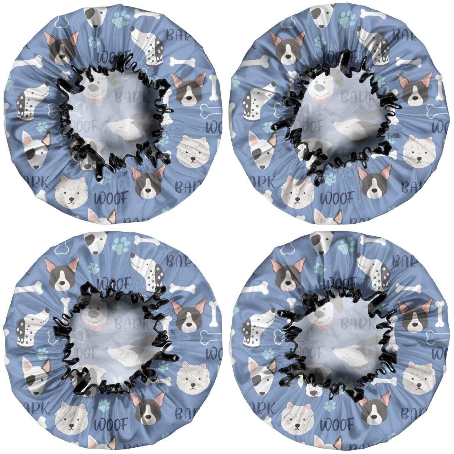 Shower Caps,Dog with Woof and Bark Waterproof Shower Cap for Women 4 Pieces,Double Reusable Hair Cover for Shower PEVA Elastic Stretch Hem