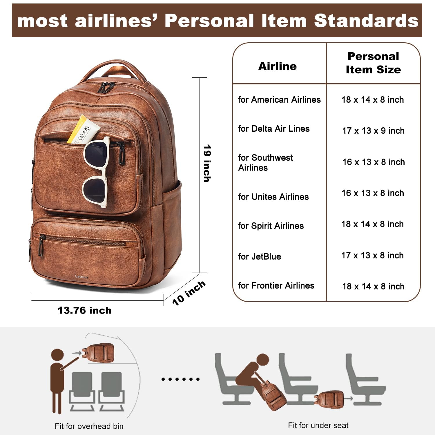43L Backpack Purse for Women Travel Backpack Leather Large Women 17 16 15.6 Inch Laptop Bag Handbags For Travel Work College Large Brown