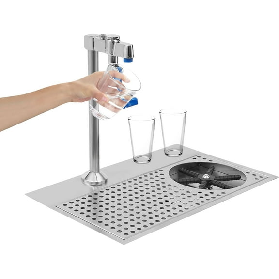 Glass Rinser Commercial Stainless Steel Pitcher Rinser Cup Washer Multi Angle Glass Cleaning Rinser with Faucet and Perforated Board for Home Kitchen Hotel Cafe Restaurant 18.1X9.65X10.24 Inch