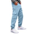 thumbnail image 5 of Men's Casual Cargo Sweatpants Fleece Lined Drawstring Elastic Waist pants Lightweight Workout Joggers Athletic Pants with Multi Pockets Light Blue M, 5 of 8