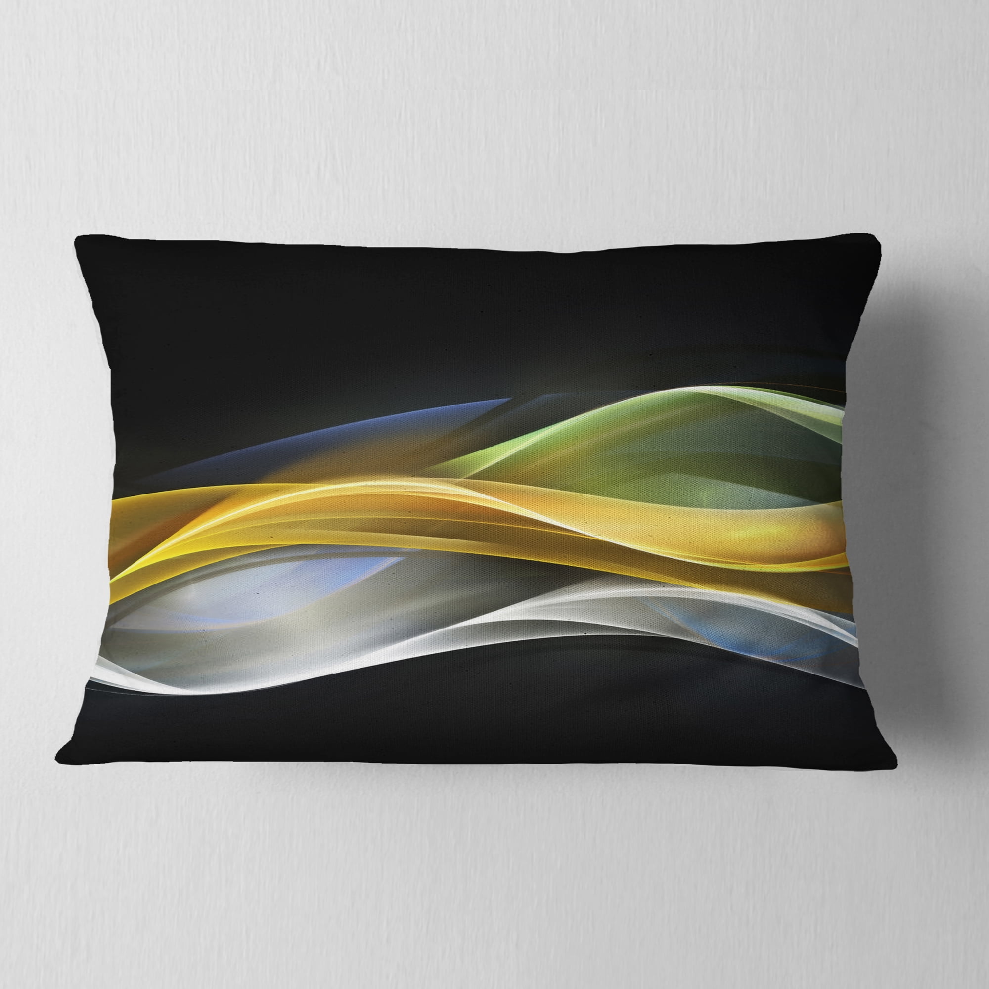 Designart Gold Silver Straight Yellow Lines - Abstract Throw Pillow - 12x20