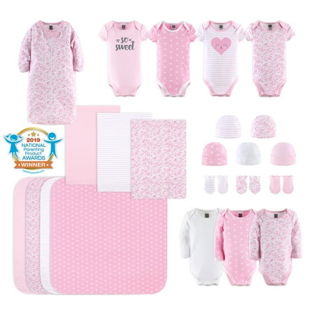UPC: 0841297160578 | The Peanutshell Newborn Baby Layette Gift Set for Girls Shower Gift Essentials Pink Floral Love