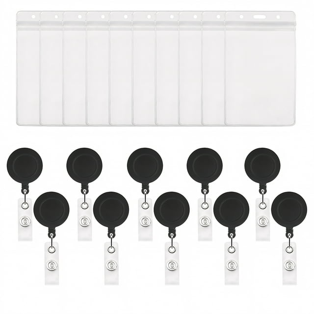 MUKA 50 Pack Solid Color Retracting Badge Reel with Vertical Style Clear ID Card Holders Sets