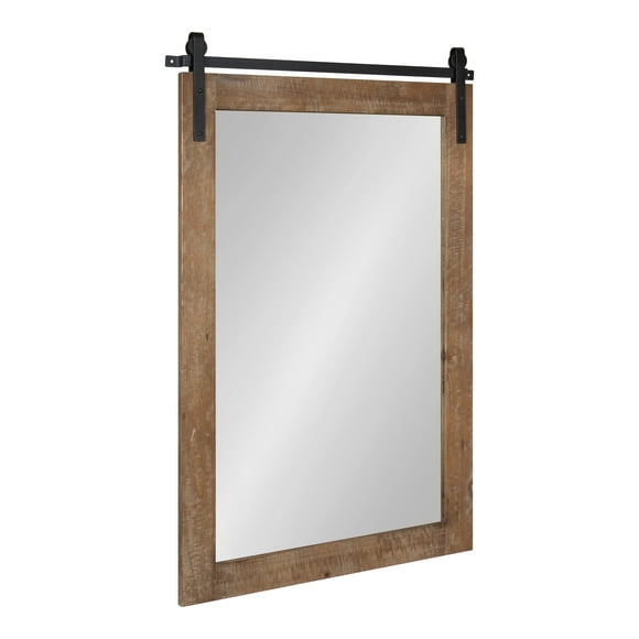 Kate and Laurel Cates Farmhouse Wood Framed Wall Mirror, 24 x 38, Rustic Brown, Barn Door-Inspired Rustic Mirrors for Wall