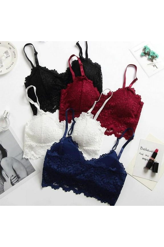 Women Wireless One-Piece Lace Bra Soft Solid 3/4 Cup Bra Tank Tops Brassiere Intimates