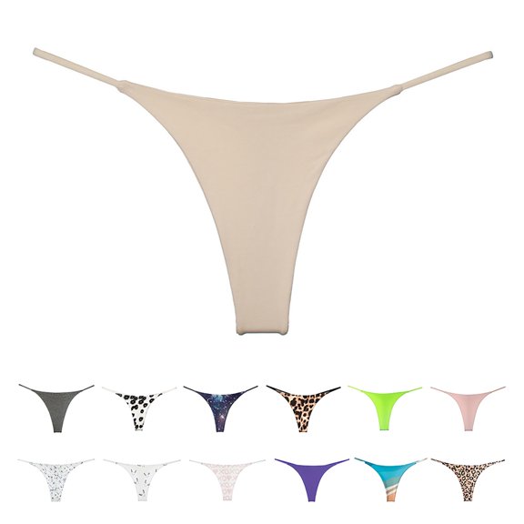 Siminsem Women's Low Rise Thong Double Layer Crotch Seamless No Show T-Back Panties Breathable Cotton Stretchy Underwear Multipack S-XL, Beige,L