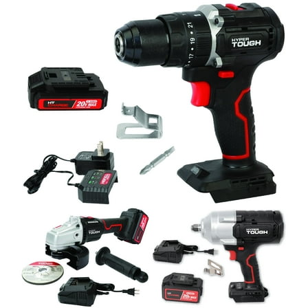 Hyper Tough 20V Brushless Cordless Hammer Drill, Angle Grinder, and High-Torque Impact Wrench