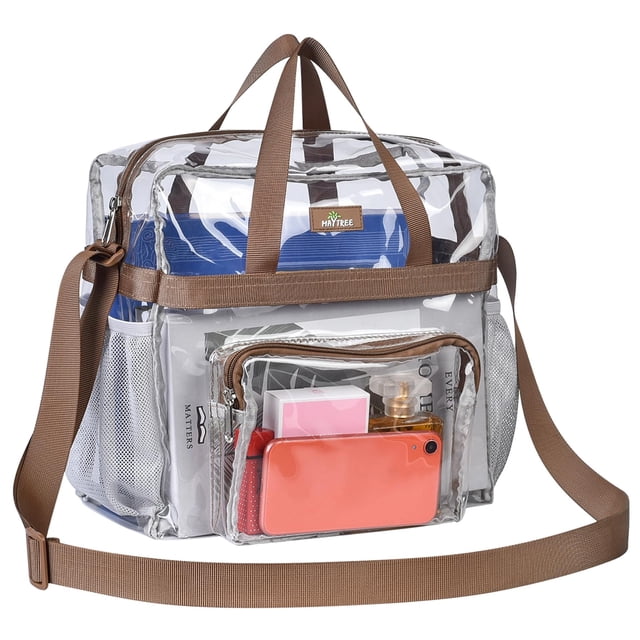 MAY TREE Bolsa transparente para eventos en estadios Bolsa de almuerzo transparente de 12 × 6 × 12 con correas reforzadas para el trabajo y eventos deportivos