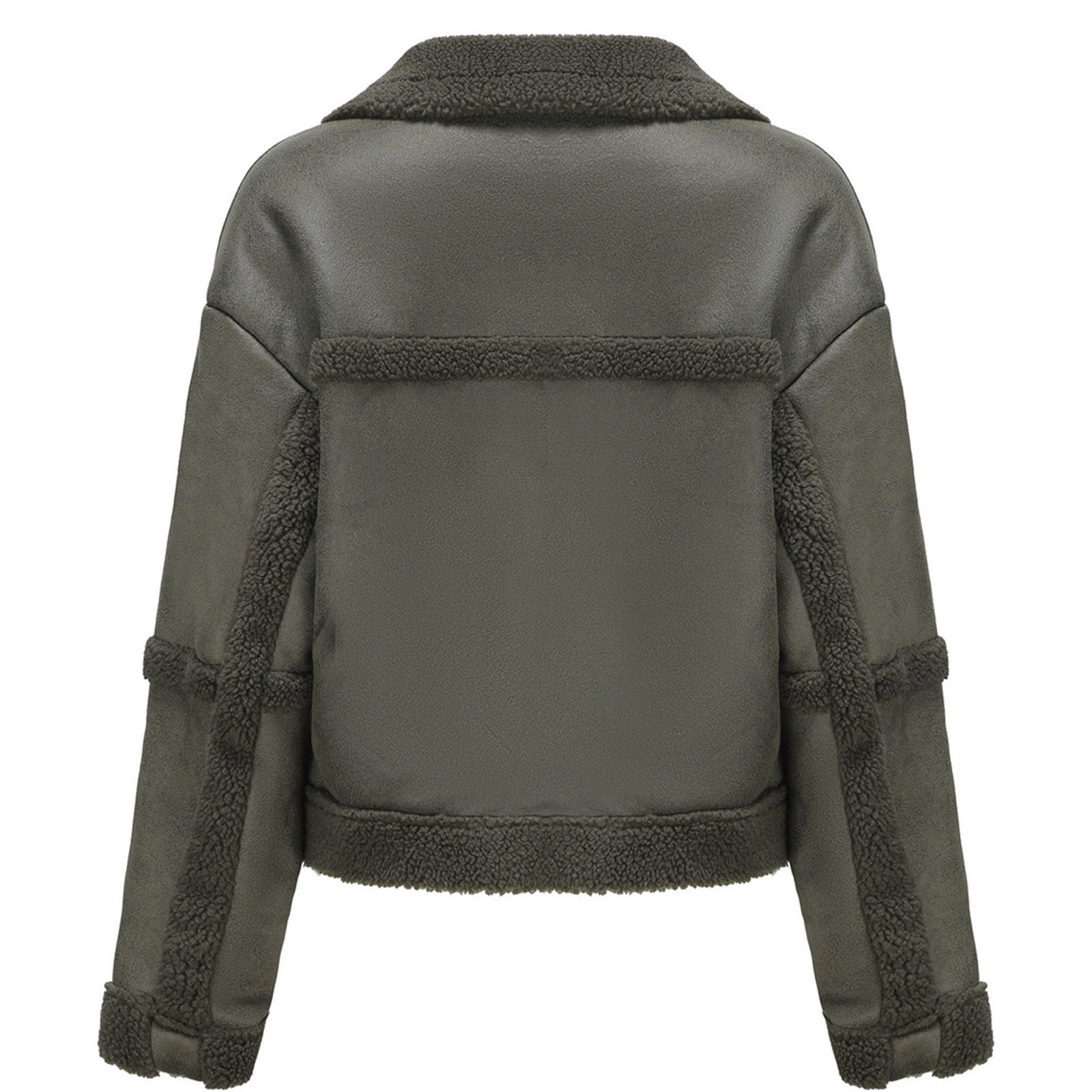 Women Cropped Sherpa Moto Jacket Lapel Faux Leather Coat Fleece Lining Aviator Bomber Jacket Leather Jacket Women Zip Up Faux Leather Jacket Y2k Jacket