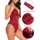 thumbnail image 2 of Lencería de entrepierna para mujer, body de encaje sexy con escote en V profundo, picardías de encaje de una pieza, XX grande, rojo oscuro-(con entrepierna a presión) Jormftte WRMH-261-22, 2 of 7