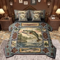 jejeloiu Pike Fish 7-Piece Twin Bedding Sets,Fishing And Hunting Bedding Comforter Set,Vintage Aztec Geometric Sheet Sets For Girls Boys,Ultra Soft Home Decor Reversible