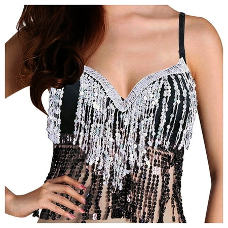 Humlua Women Belly Dance Crop Top Sequin Halter Top Bandage Tank Top Strappy Backless Tube Top Tank Sleeveless Vest Bra