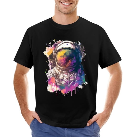 Colorful Astronaut Galaxy Print T-Shirt for Men, Cosmic Space Exploration Tee Shirt