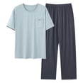 thumbnail image 2 of Men's 2 Piece Lounge Set Casual Modal Cotton Blend Tee & Jogger, Round Neck Short Sleeve Shirt Loose Waist Long Pants, Soft Stretch Breathable Summer Vacation | Zenithor,Green XL, 2 of 6