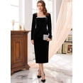 thumbnail image 3 of DARING DIVA Women's Formal Ruched Sequin Neck Cocktail Velvet Dress S Black, 3 of 6