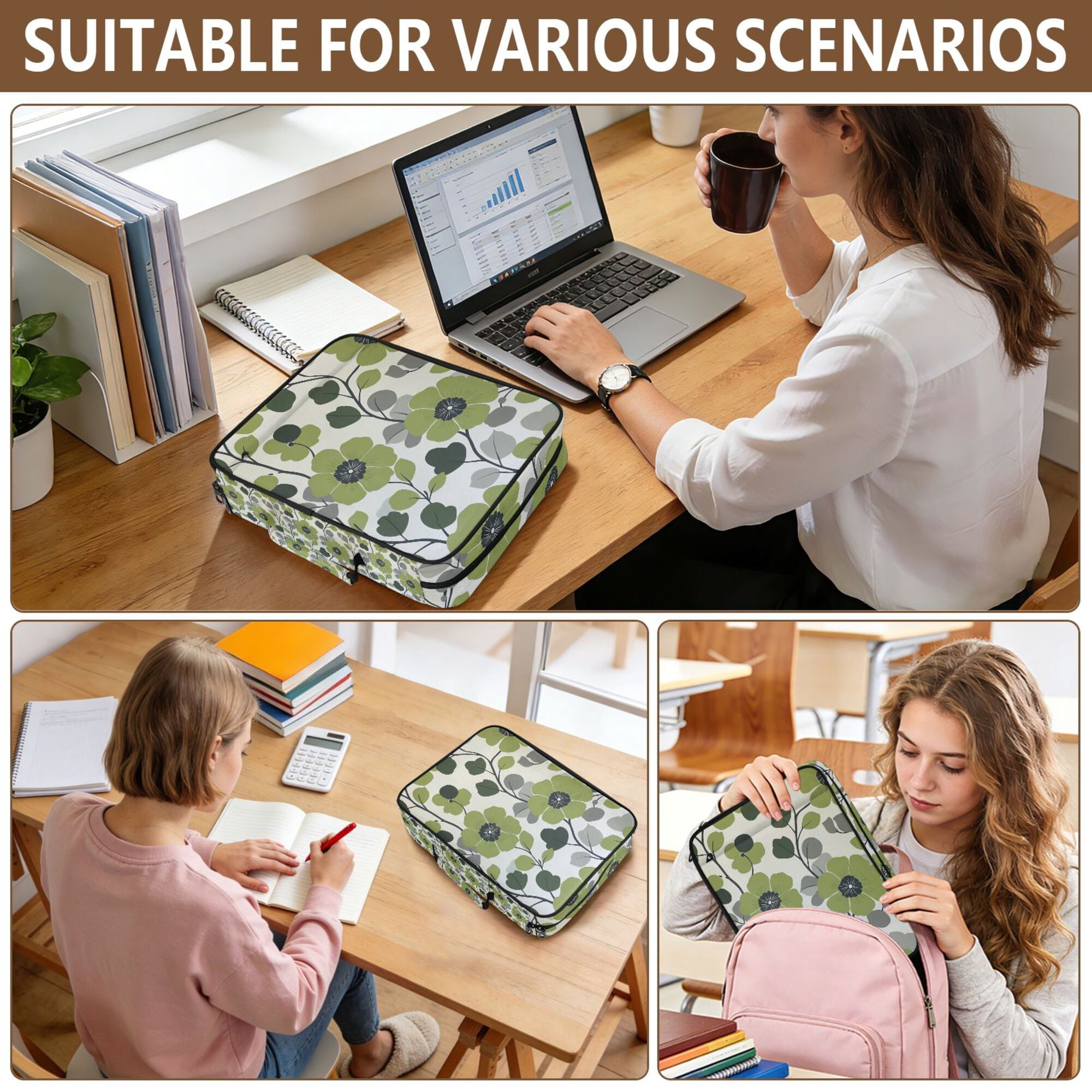 FORMRS Accordion File Folder A4 Size 7-Pocket Expanding Document Organizer Bag with 3 Ring Binder, Retro Flower Print