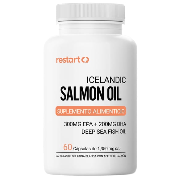 Aceite de Salmón Icelandic Omega 3 Restart | 1000 mg Aceite de Salmón | 300 mg EPA + 200 mg DHA | Alta Concentración | Deep Sea Fish Oil Premium - 60 Cápsulas