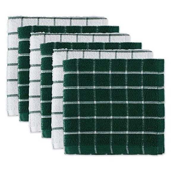 DII Dark Green Combo Windowpane Dishcloth Set of 6 12x12