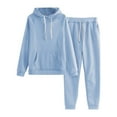 thumbnail image 1 of Kcodviy Ladies Solid Color Hooded Plus Size Rompers and Jumpsuits for Women Long Sleeve Sweatshirt with Pant Suits for Women Dressy Wedding Guest Petite Pocket and Fleece Set, 1 of 3