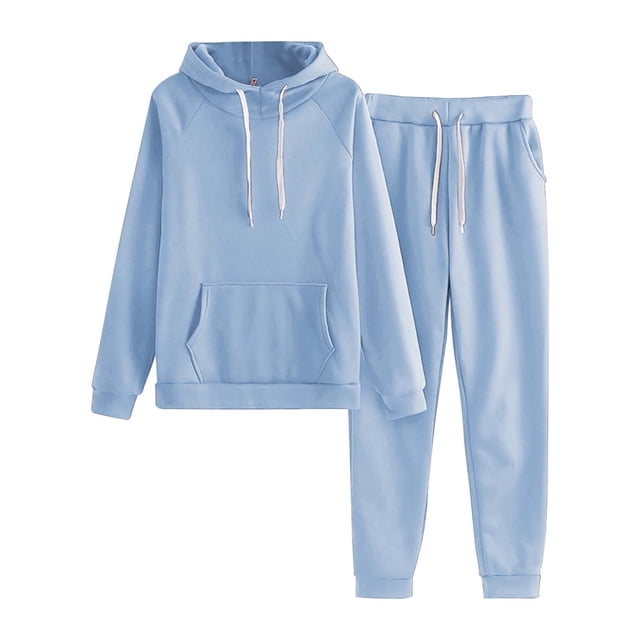 Kcodviy Ladies Solid Color Hooded Plus Size Rompers and Jumpsuits for Women Long Sleeve Sweatshirt with Pant Suits for Women Dressy Wedding Guest Petite Pocket and Fleece Set