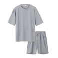 thumbnail image 2 of Fgnfyis Men's Casual Short Sleeve Round Neck Suit Set Comfortable Summer Spring Outfit for Daily Wear and Sports Activities Lightweight Breathable Fabric Summer Outfits For Men Light Gray S, 2 of 9
