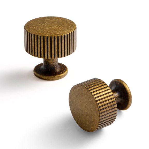 Goo-Ki 12 Pack Vintage Retro Antique Brass Zinc Alloy Cabinet Large Knob - Single Hole Striped Decorations Cabinet Pull Hardware for Bedroom, Kitchen