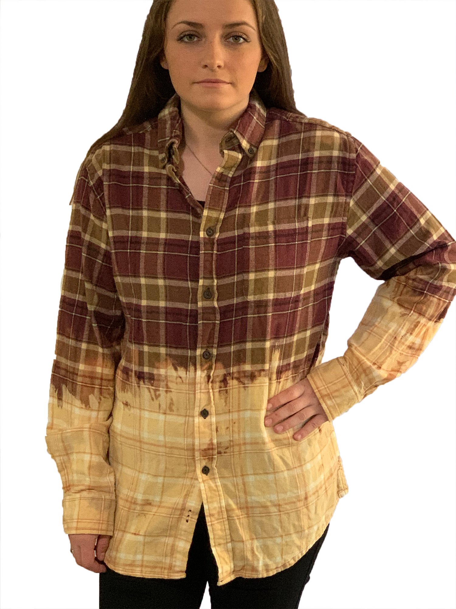 SIZE SMALL women/'s fit hand-bleached plaid shirt