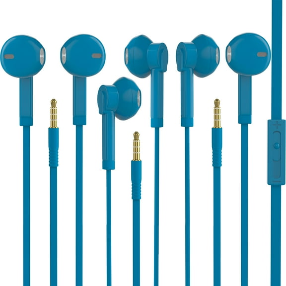 3 Pack Earbuds Headphones with Microphone - School / Library / Office Supplies Replacement Earphone Earbuds for Kids, Adults - Individually Gift Box - Assorted Colors