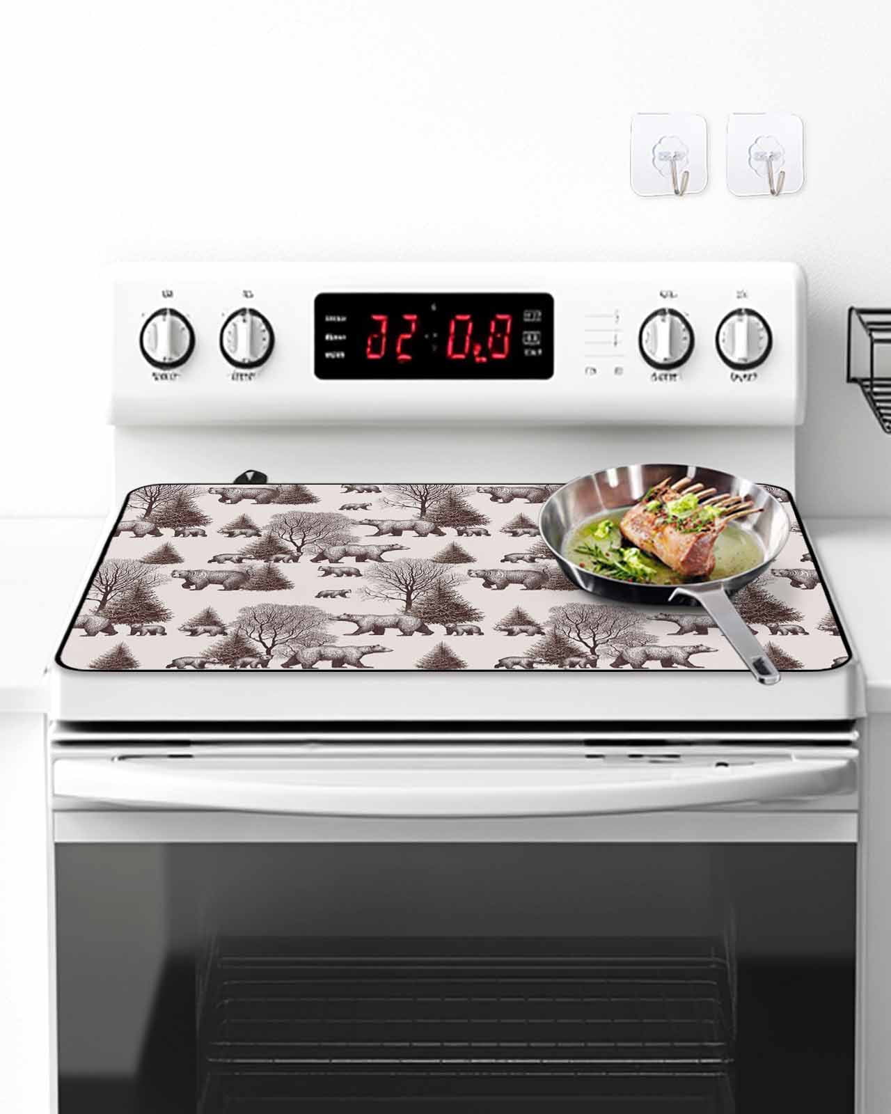 Stove Top Covers for Electric Stove, Brown Bear Glass Stovetop Cover Protector, Hunting Bear Forest Wildlife Animals Vintage Induction Cooktop Protector Oven Mat for Kitchen Countertop 24"x21"