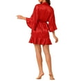 thumbnail image 3 of INSPIRE CHIC Women's Satin Pajama Silky 3/4 Sleeves Tie Waist Loungewear Robes S Deep Red, 3 of 6