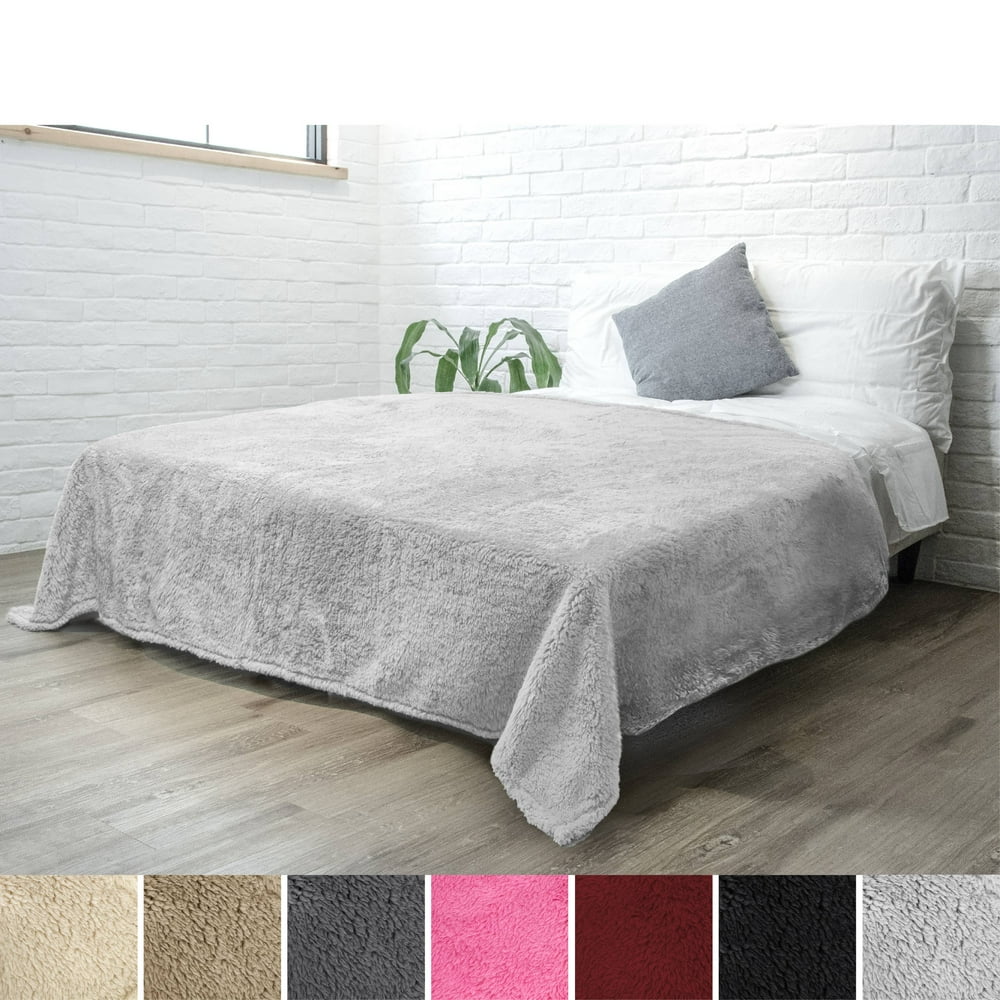 PAVILIA Luxury Sherpa Twin Size Bed Blanket Fluffy, Plush, Large Grey