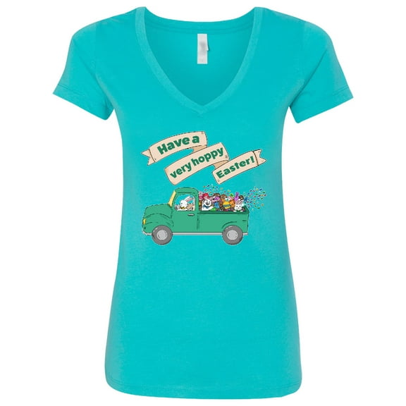 Inktastic Have a Very Hoppy Easter Green Bunny Truck Women's V-Neck T-Shirt